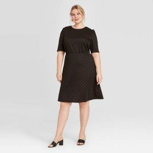 Who What Wear Polka Dot Short Sleeve Dress Black with Red Dot
